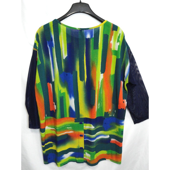 IC By Connie K Hi Lo Semi Sheer Yellow Blue Orange Resort Top Women's Size Large - Picture 6 of 8